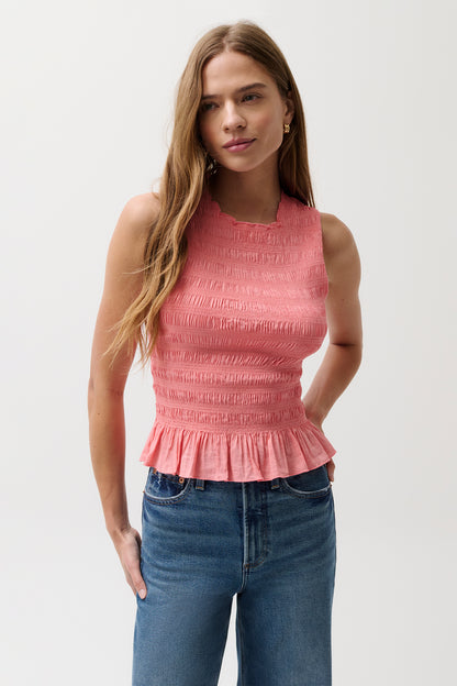 Phoebe Smocked Tank - Coral Rose