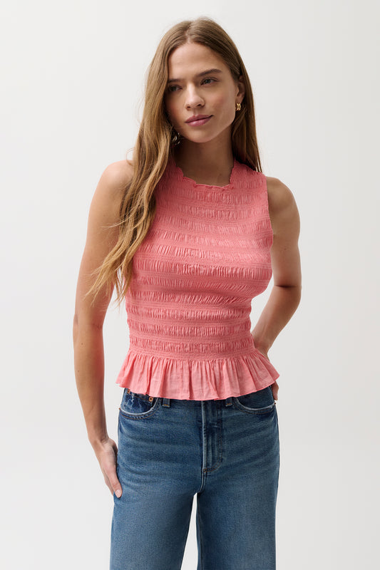Phoebe Smocked Tank - Coral Rose