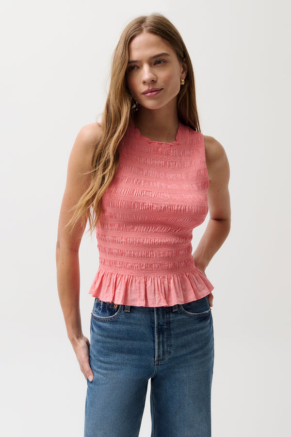Phoebe Smocked Tank - Coral Rose