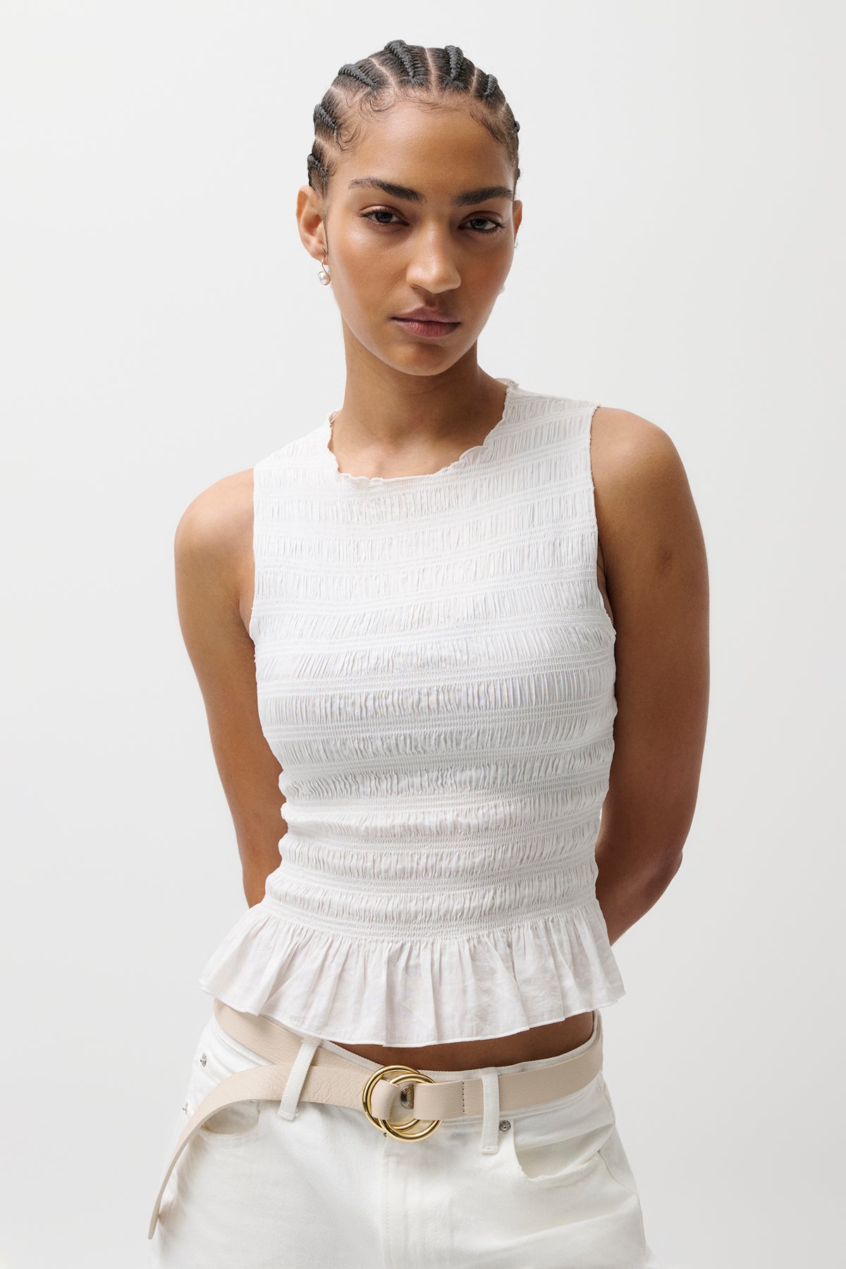 Phoebe Smocked Tank Le Blanc