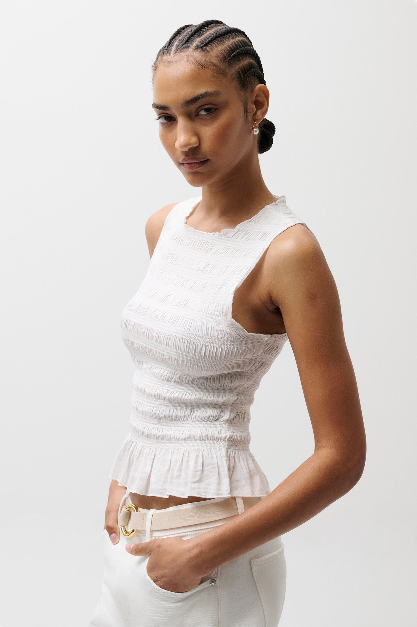 Phoebe Smocked Tank - Le Blanc