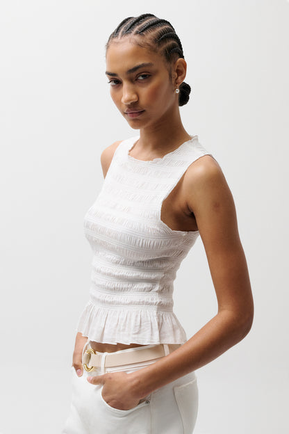 Phoebe Smocked Tank - Le Blanc