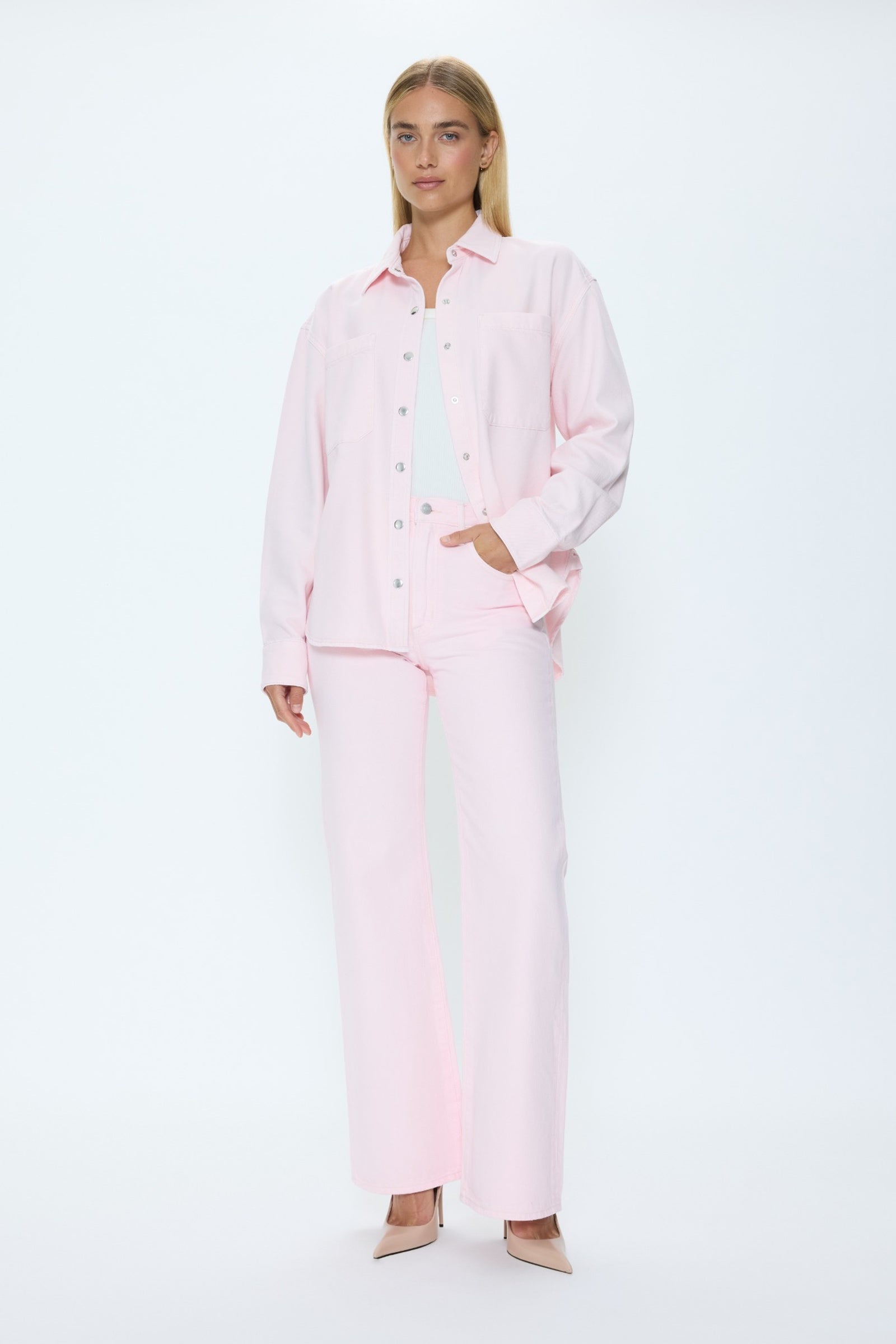 Elin Fluid Denim Shacket - Blush – Pistola Denim