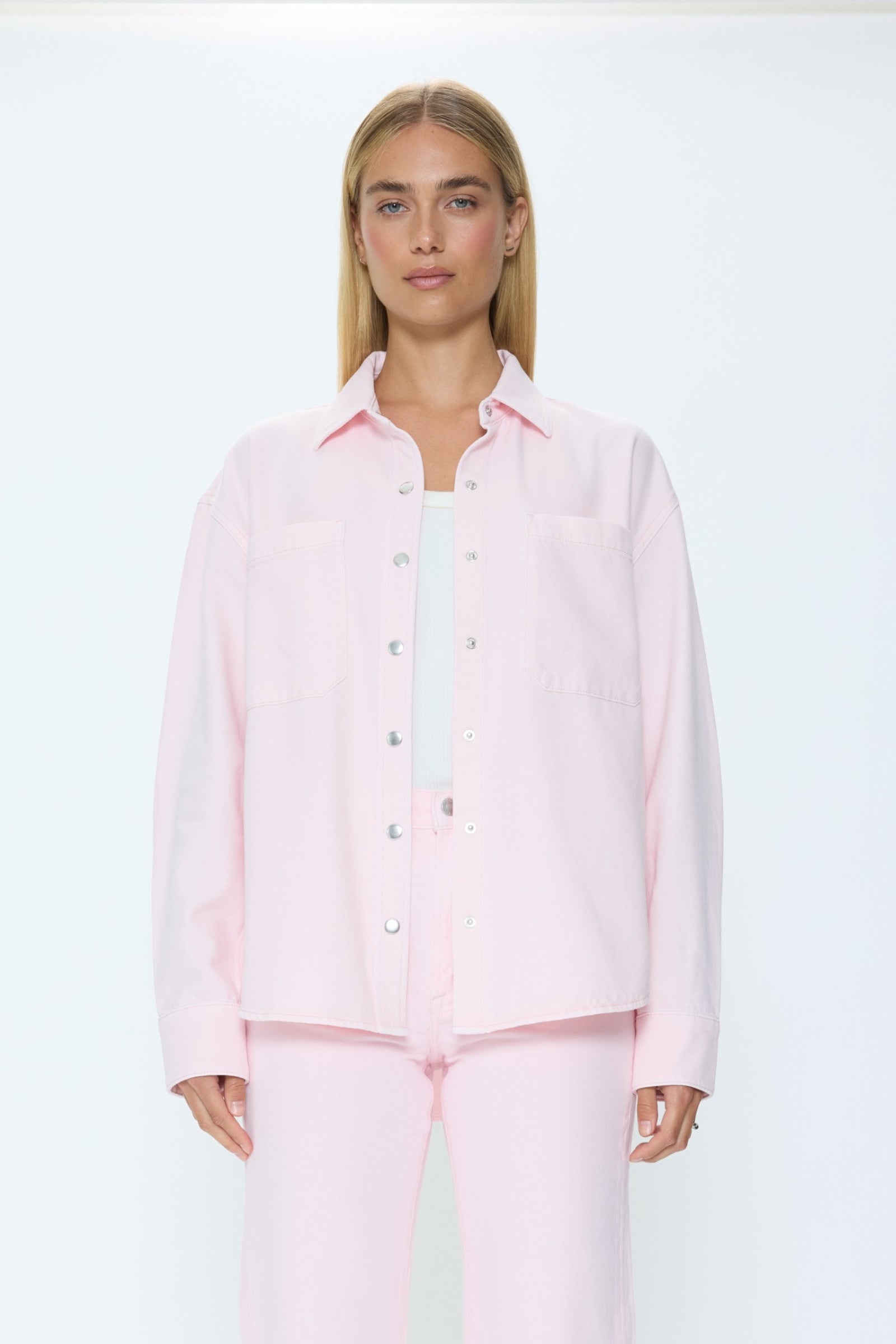 Elin Fluid Denim Shacket - Blush – Pistola Denim