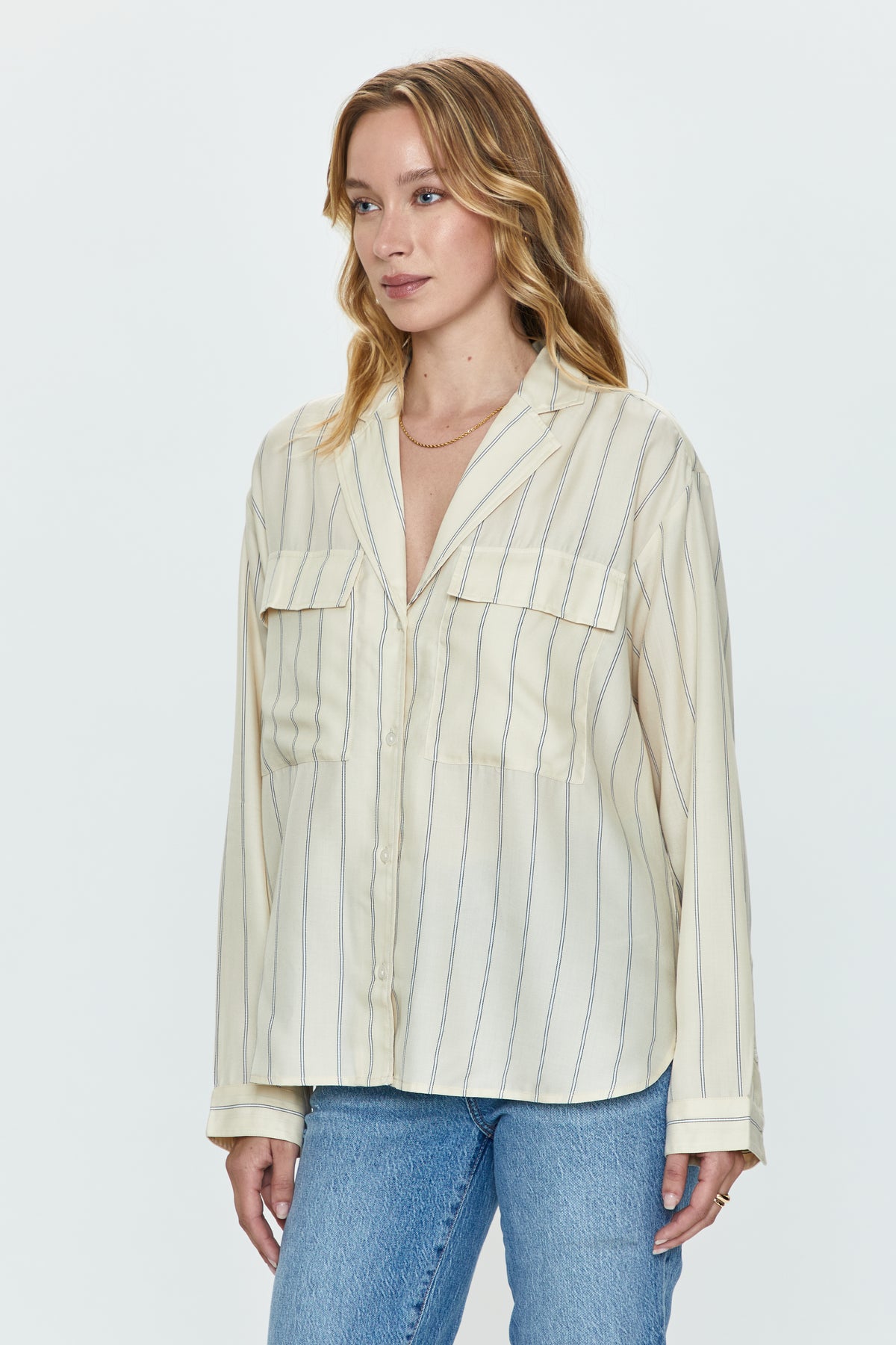 Irene Shirt - Tan Wide Stripe