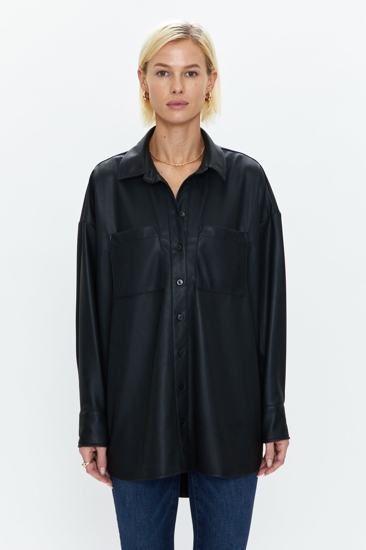 Rena Button Down Tunic Shirt - Slate Black