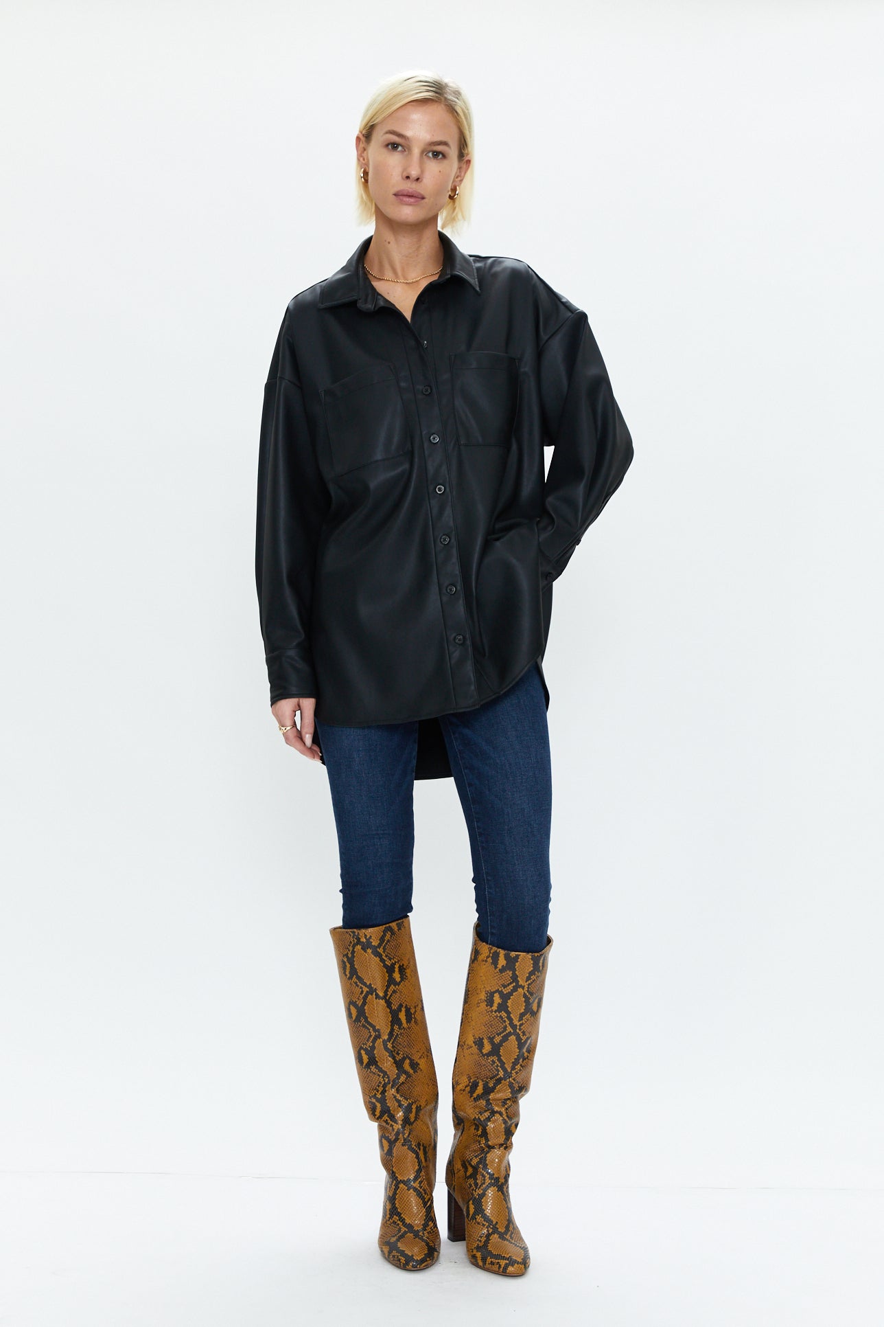 Rena Button Down Tunic Shirt - Slate Black
