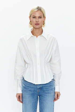 Julie Pleated Button Down Shirt - Le Blanc
