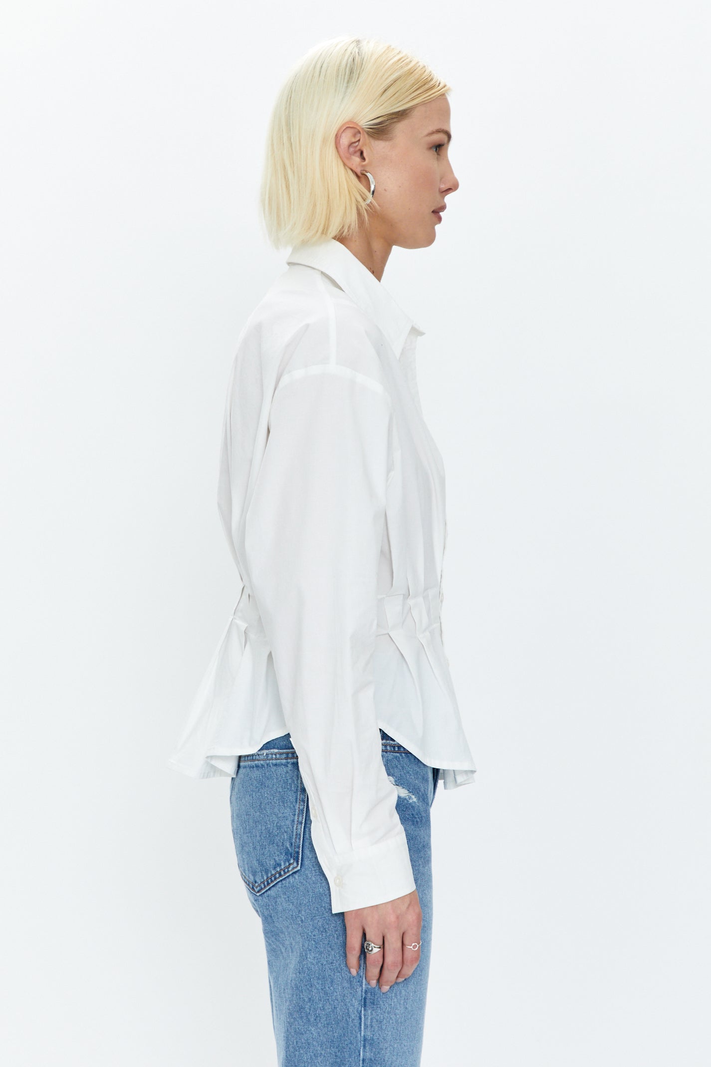 Julie Pleated Button Down Shirt - Le Blanc