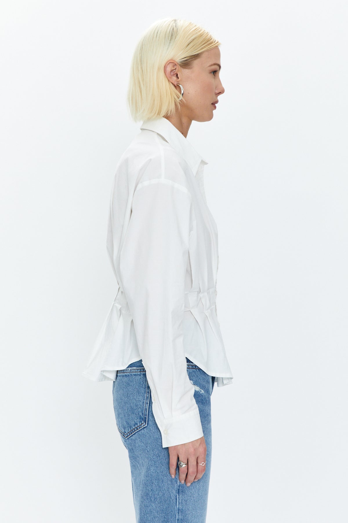 Julie Pleated Button Down Shirt - Le Blanc