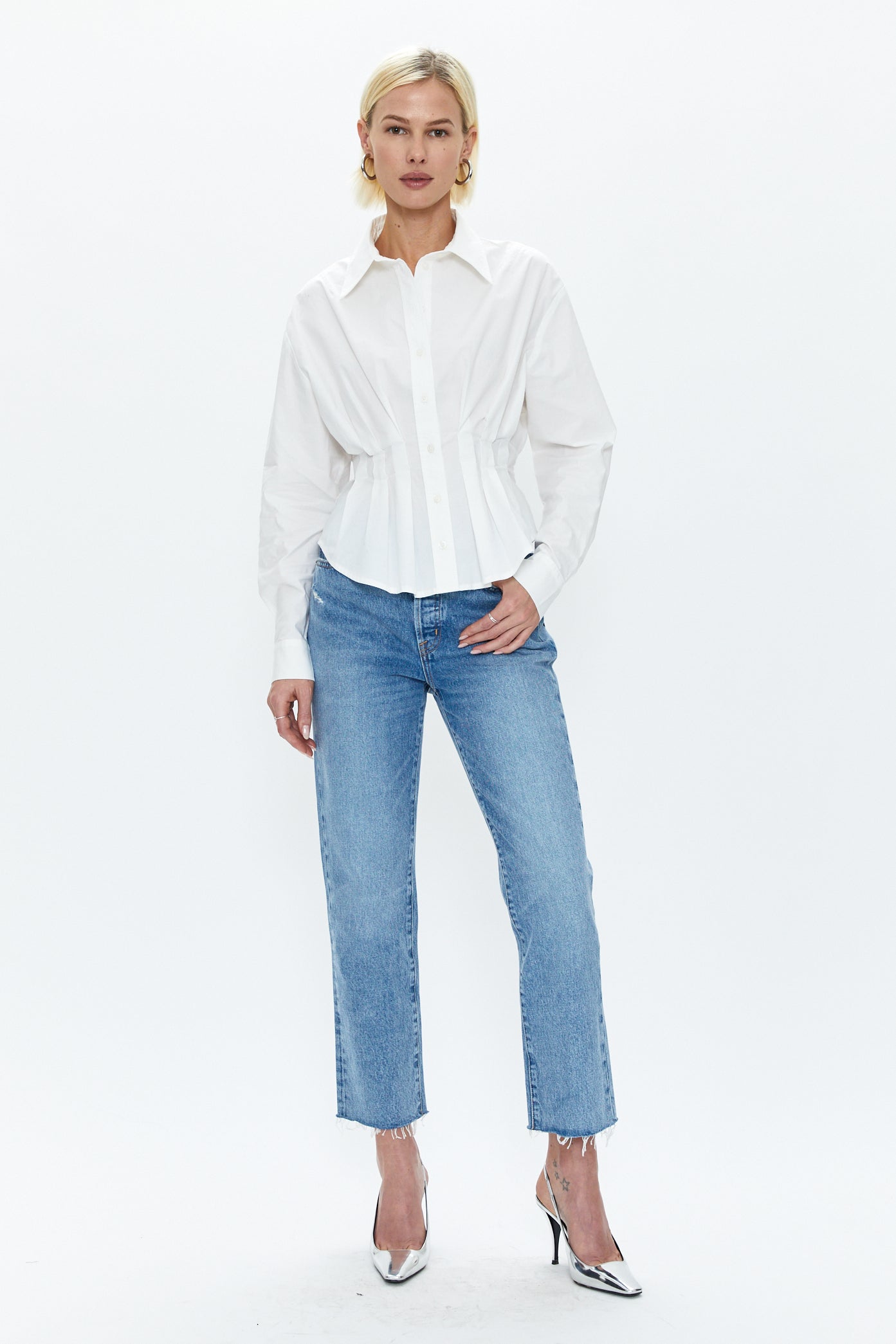 Julie Pleated Button Down Shirt - Le Blanc