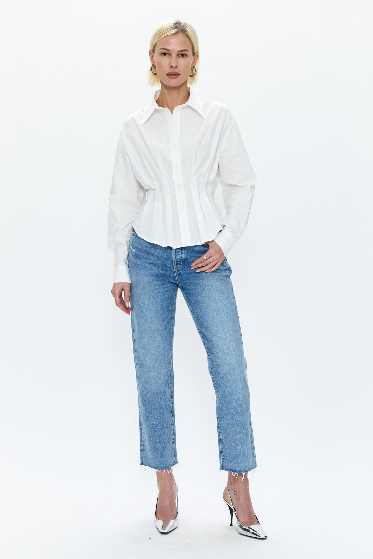 Julie Pleated Button Down Shirt - Le Blanc