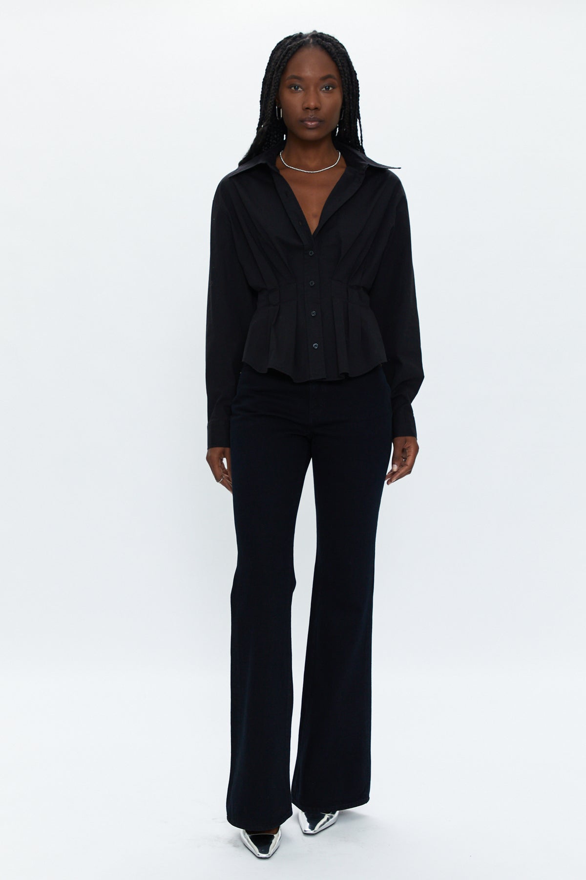 Julie Pleated Button Down Shirt - Noir