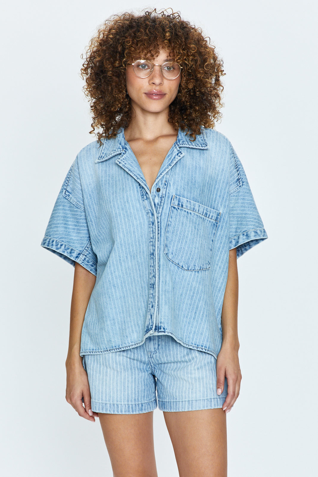 EXAMPLE DENIM HOOD STRIPE SHIRT