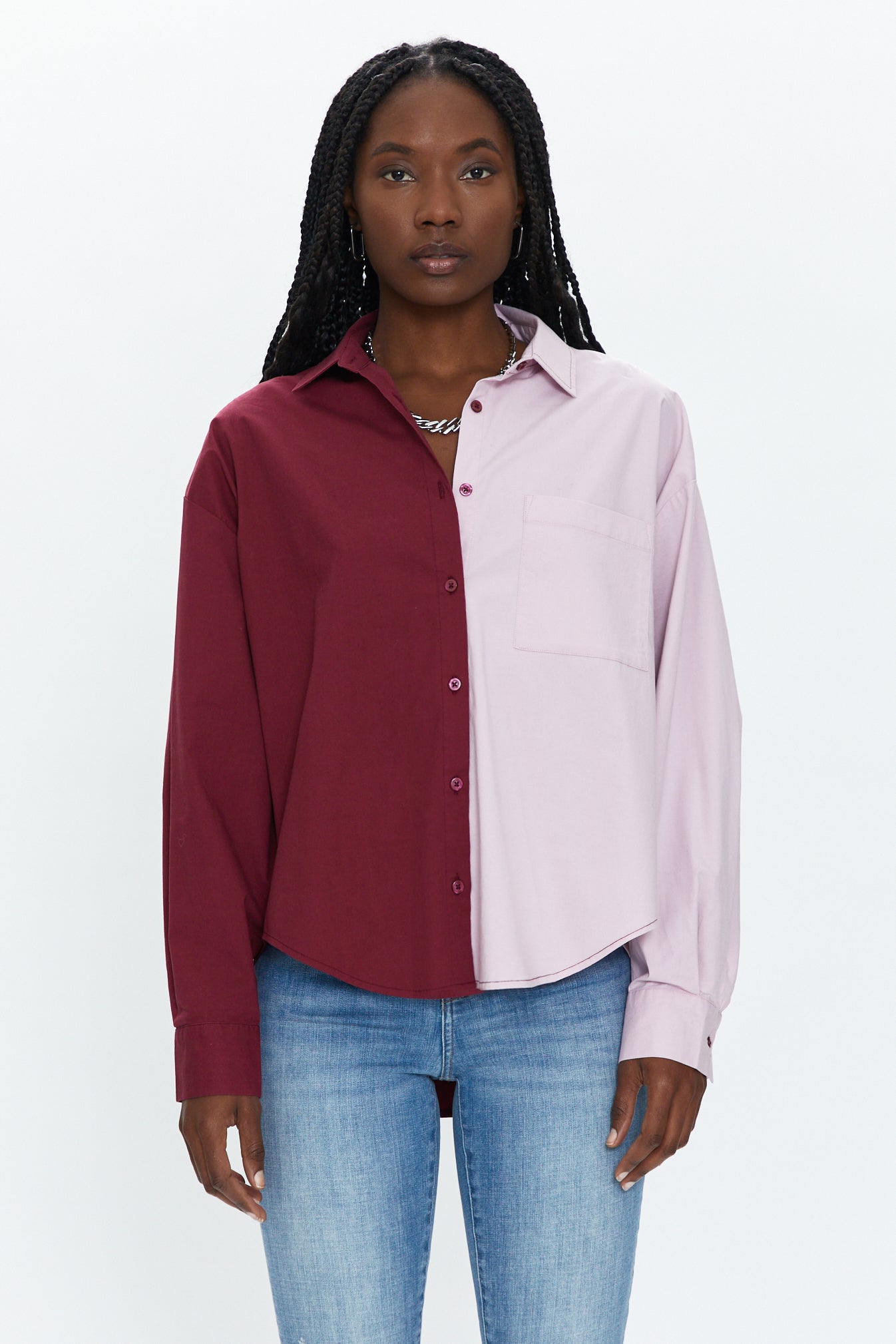 Sloane Oversized Button Down Shirt - Bordeaux Pink Split