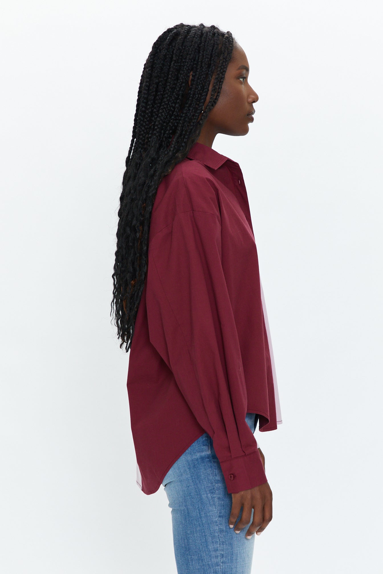 Sloane Oversized Button Down Shirt - Bordeaux Pink Split