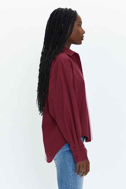 Sloane Oversized Button Down Shirt - Bordeaux Pink Split