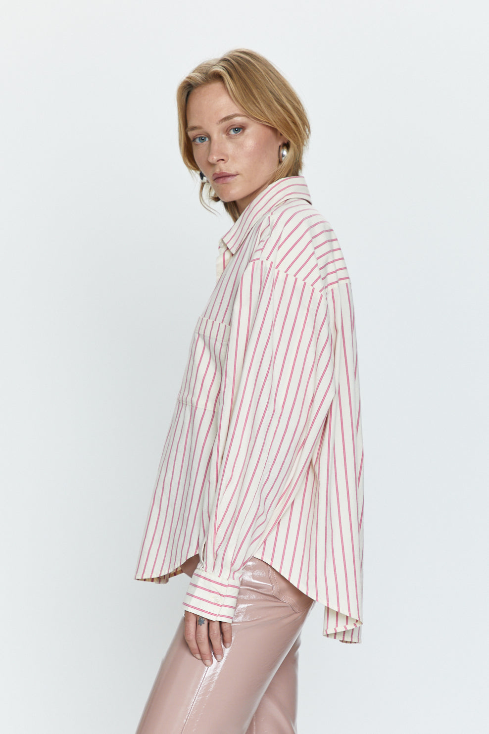 Sloane Oversized Button Down Shirt - Rose Multi Stripe
