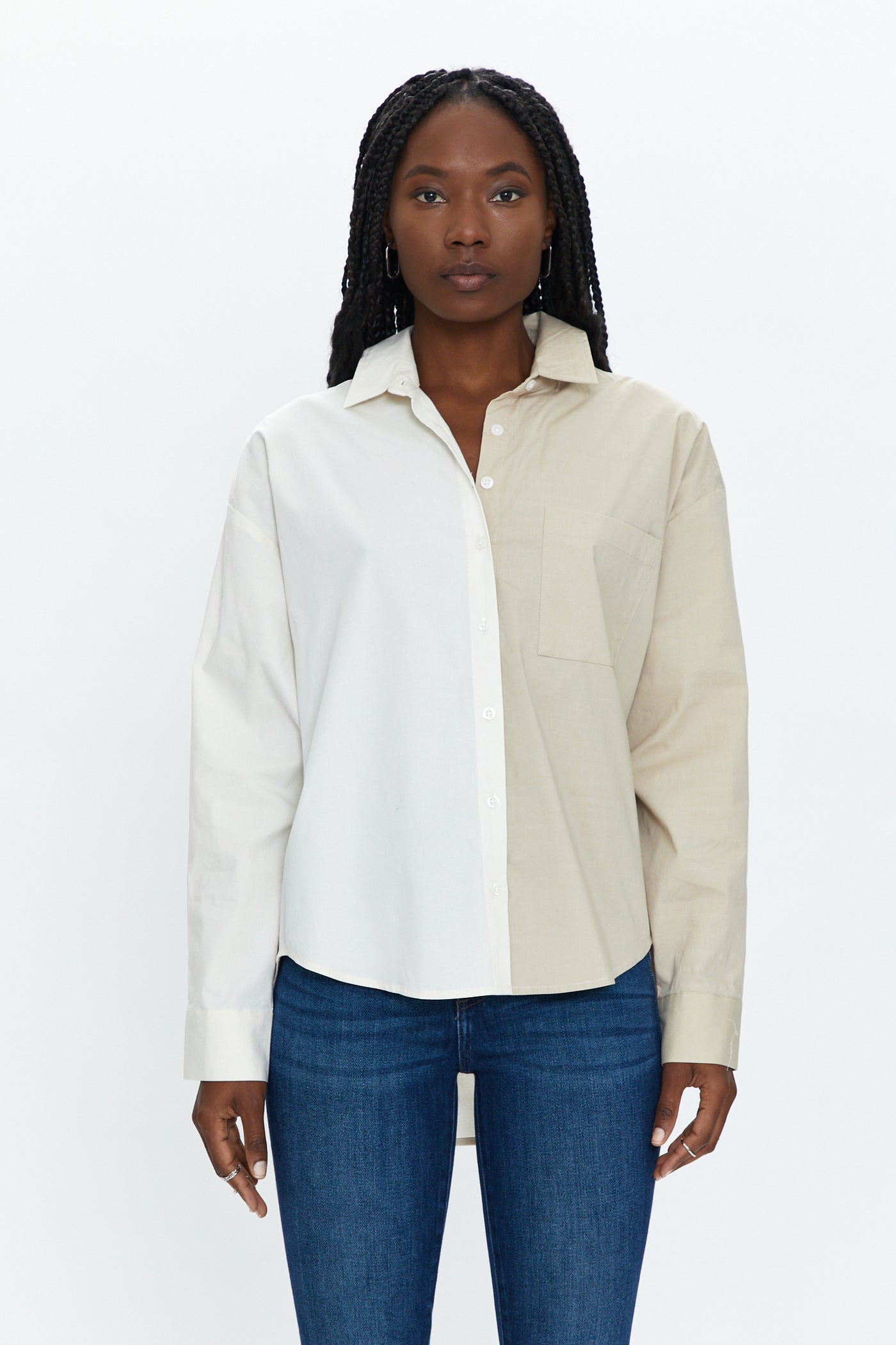 Sloane Long Sleeve Oversized Button Down Shirt - Sesame Ecru Split –  Pistola Denim