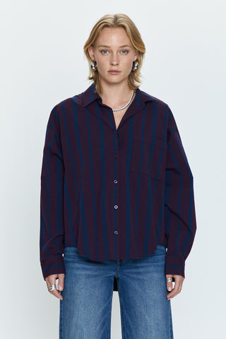 Sloane Oversized Button Down Shirt - Aubergine Cobalt St