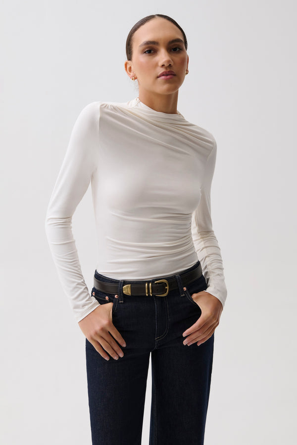 Nathalia Draped Mock Neck - Soft White