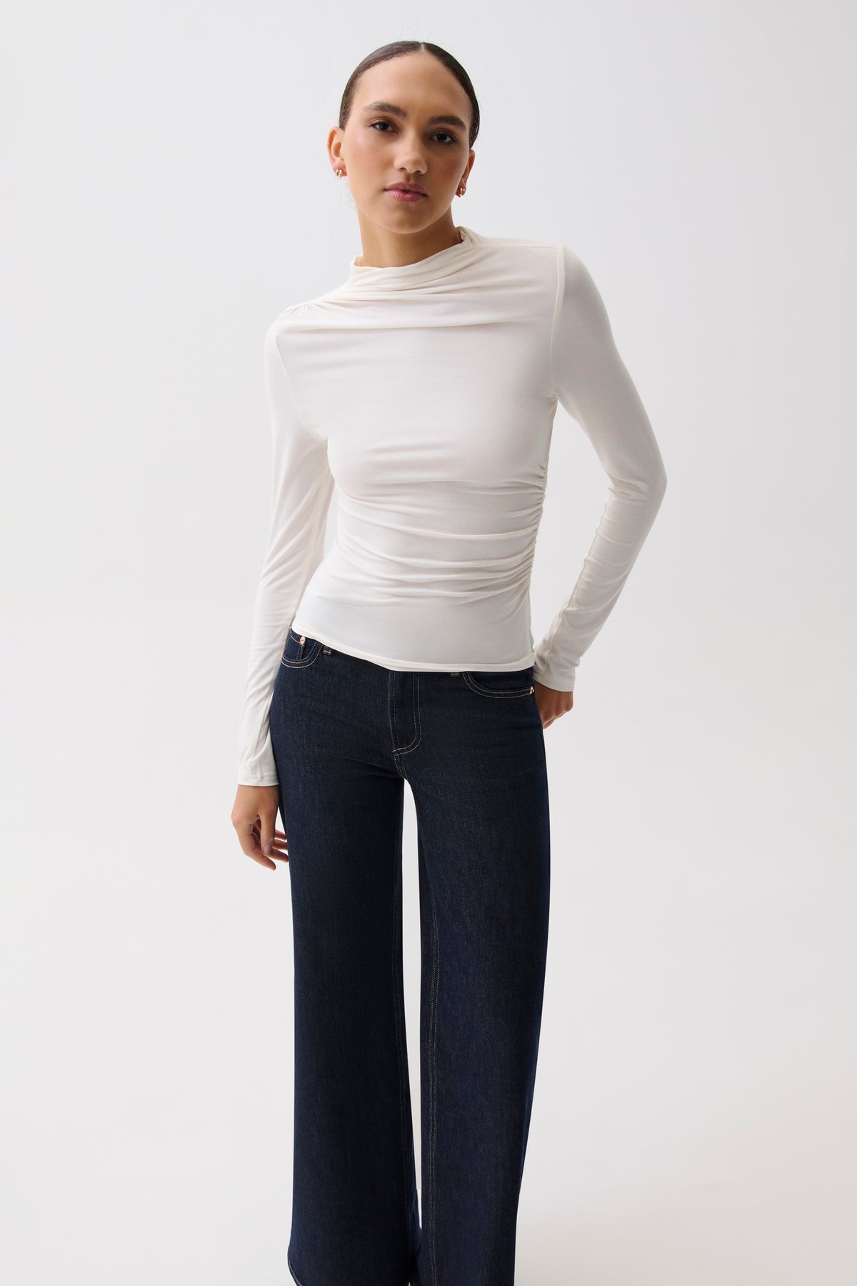 Nathalia Draped Mock Neck - Soft White