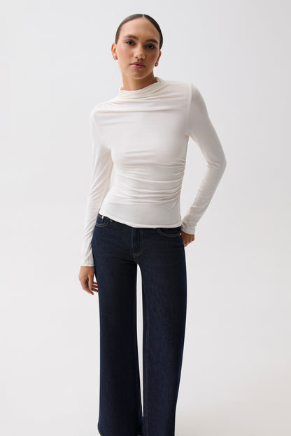 Nathalia Draped Mock Neck - Soft White