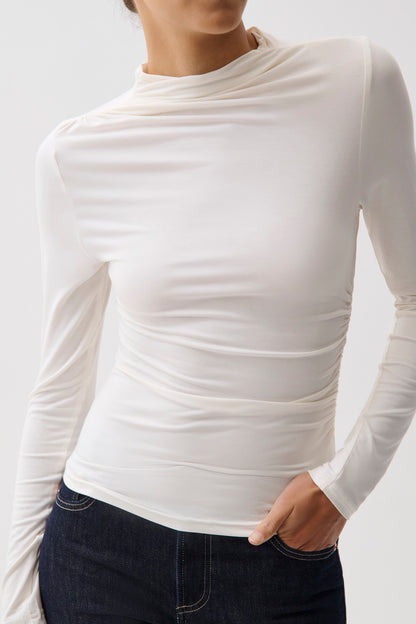 Nathalia Draped Mock Neck - Soft White