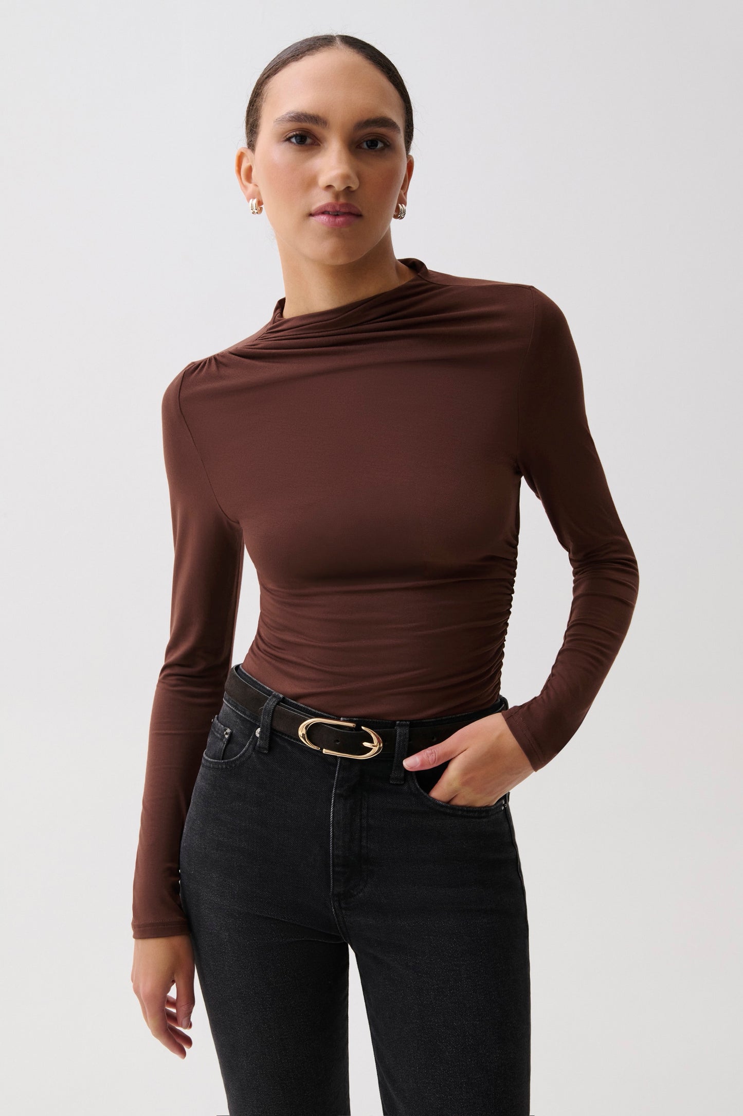 Nathalia Draped Mock Neck - Woodland