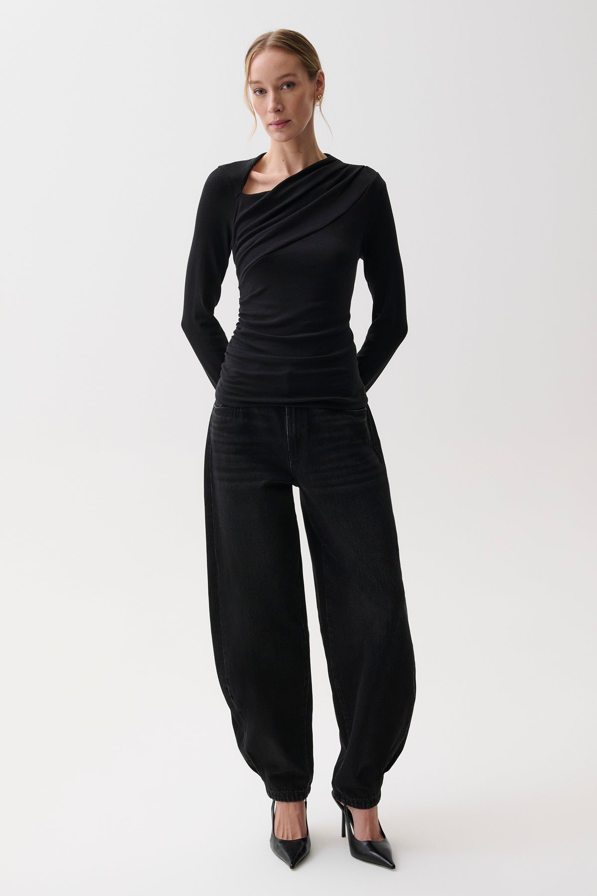 Lena Asymmetrical Knit Top - Black