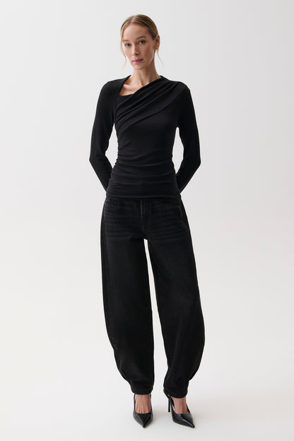 Lena Asymmetrical Knit Top - Black