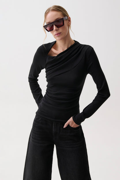 Lena Asymmetrical Knit Top - Black