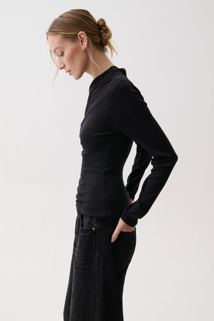 Lena Asymmetrical Knit Top - Black