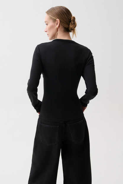 Lena Asymmetrical Knit Top - Black