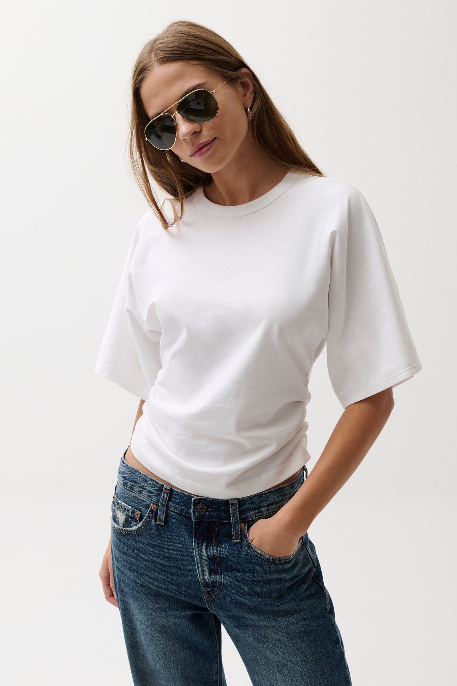 Pistola Veronica Kimono Sleeve Fitted Tee - White jeans