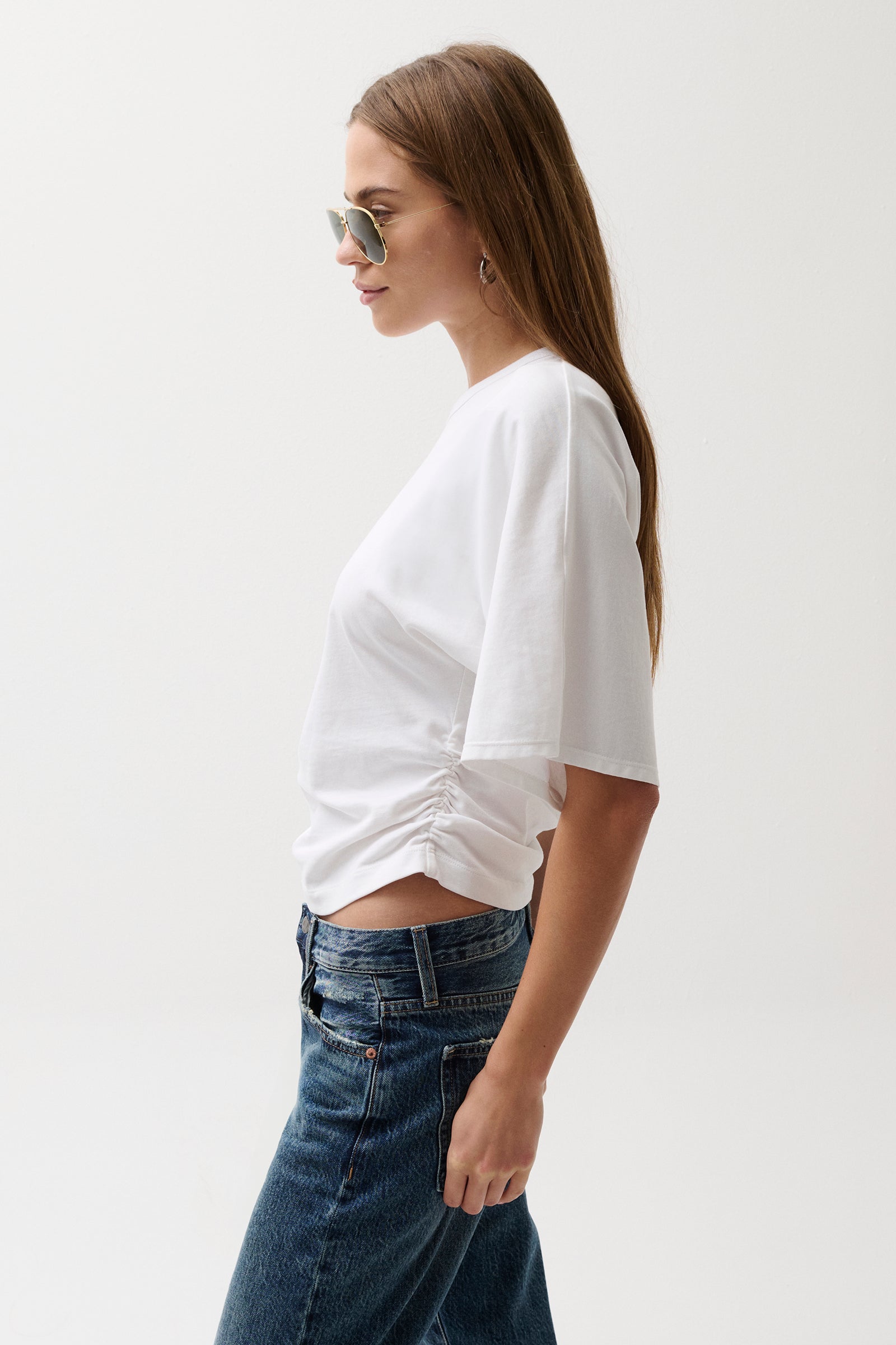 Pistola Veronica Kimono Sleeve Fitted Tee - White jeans