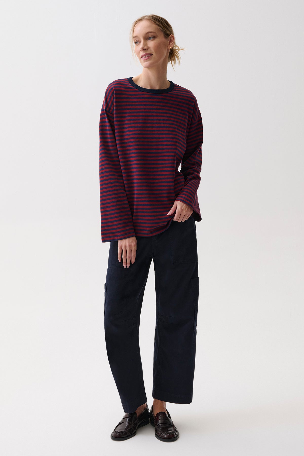 Reena Oversized Long Sleeve Tee - Velvet Navy Stripe