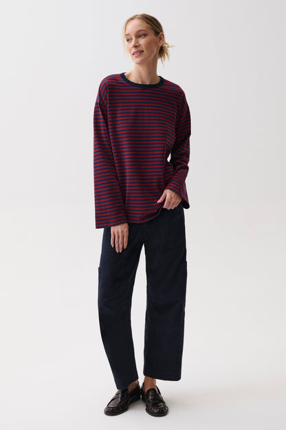 Reena Oversized Long Sleeve Tee - Velvet Navy Stripe