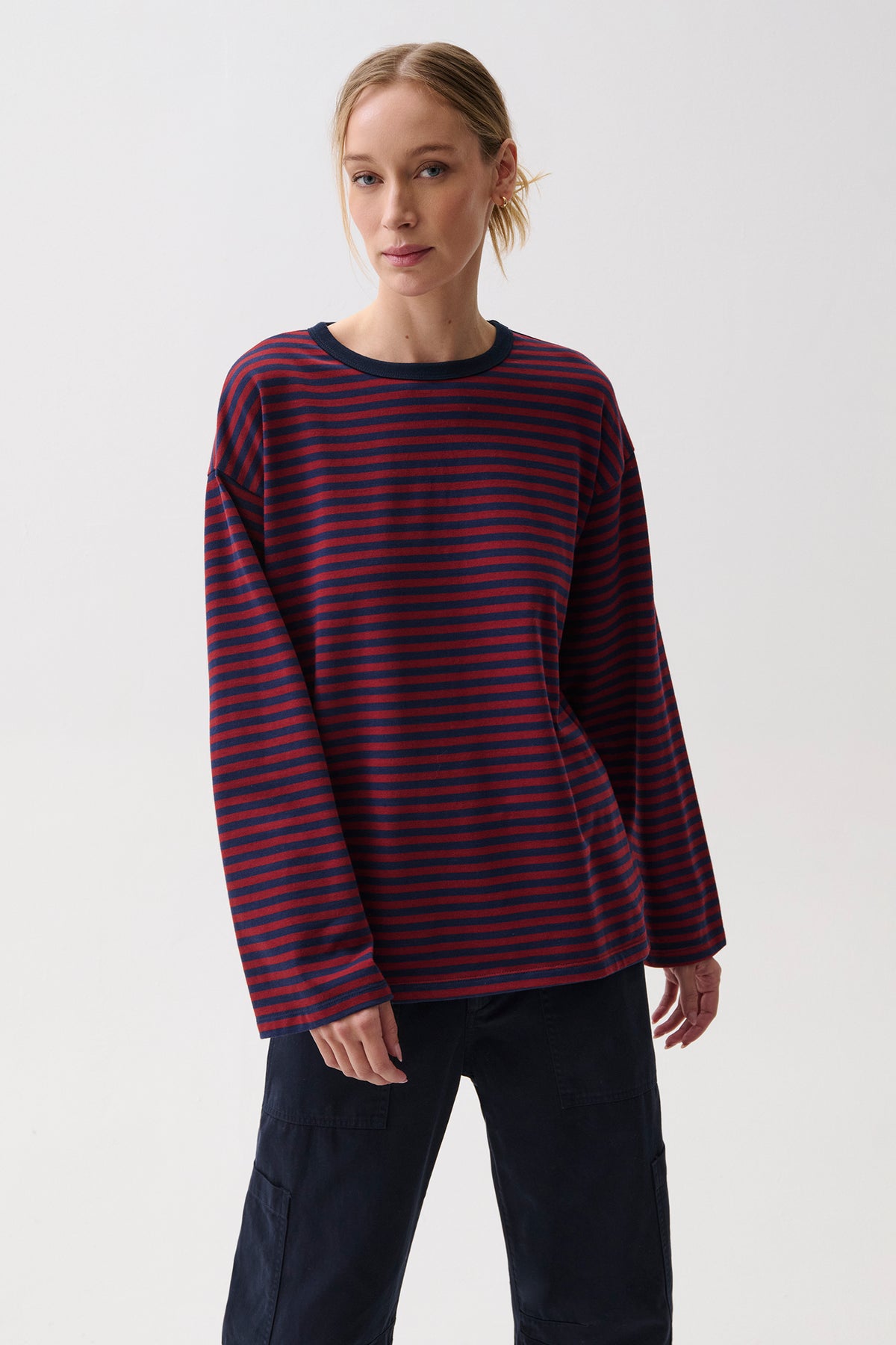 Reena Oversized Long Sleeve Tee - Velvet Navy Stripe