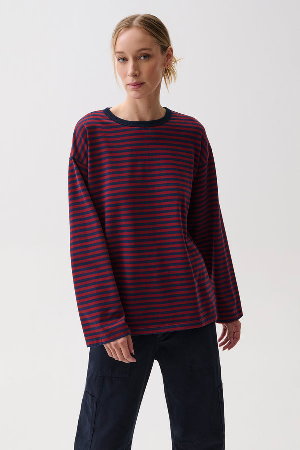 Reena Oversized Long Sleeve Tee - Velvet Navy Stripe