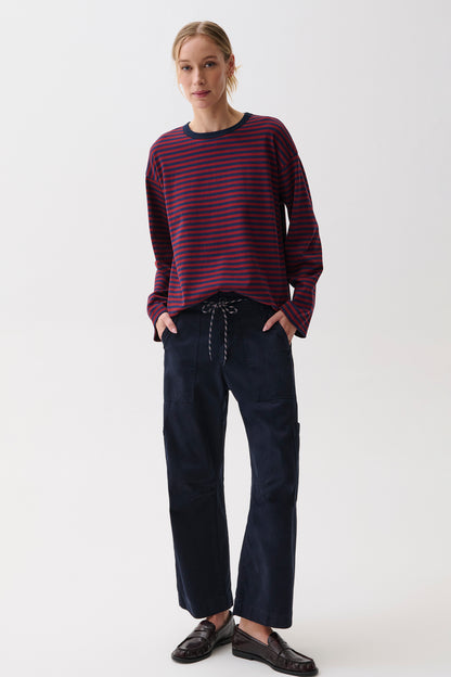 Reena Oversized Long Sleeve Tee - Velvet Navy Stripe