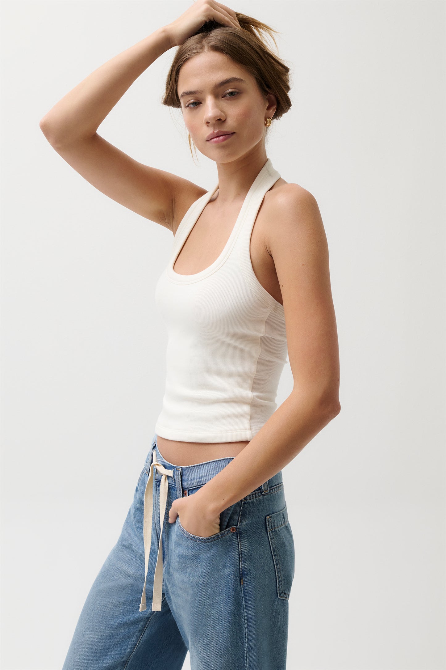 Pistola Nattie Modal Halter Top - Soft White jeans