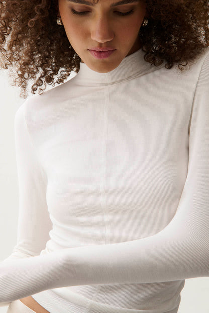 Dara Long Sleeve Funnel Neck Top - Ecru