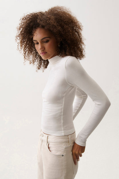 Dara Long Sleeve Funnel Neck Top - Ecru