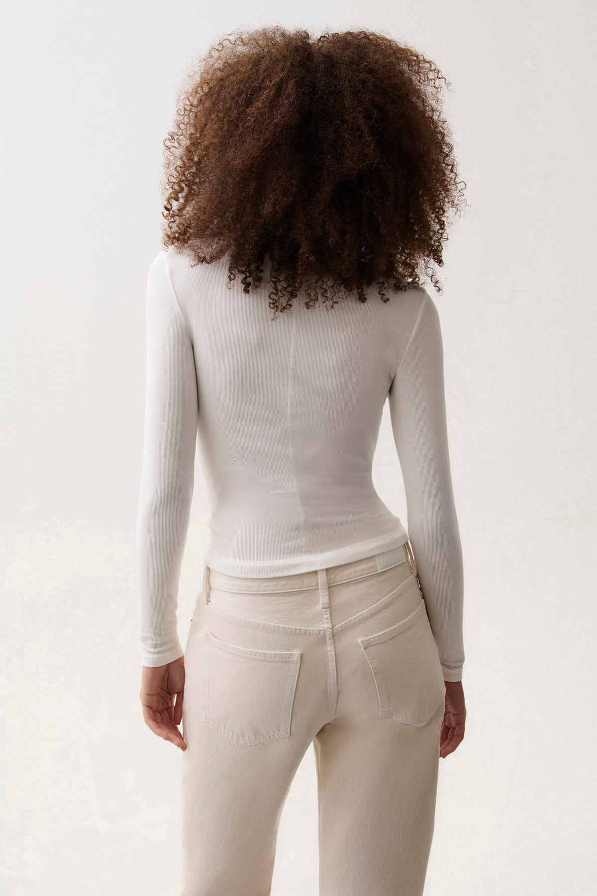 Dara Long Sleeve Funnel Neck Top - Ecru