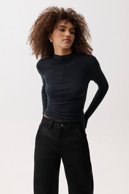 Dara Long Sleeve Funnel Neck Top - Noir