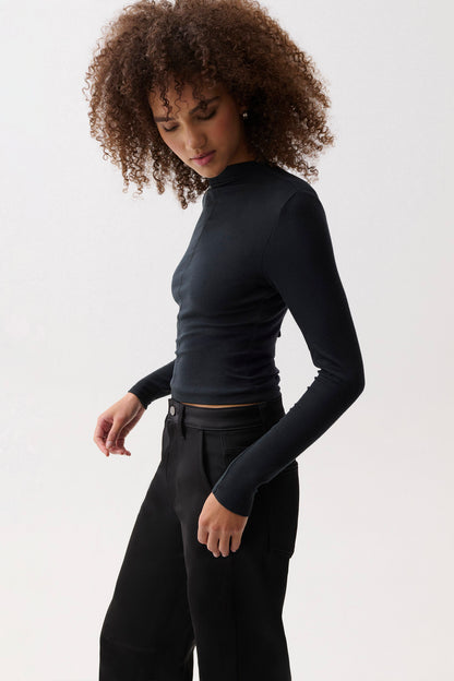 Dara Long Sleeve Funnel Neck Top - Noir