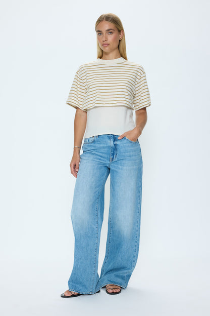 Camryn Boxy Tee Overlay - Tannin Ecru Stripe