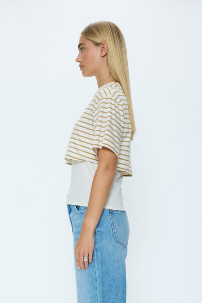 Camryn Boxy Tee Overlay - Tannin Ecru Stripe