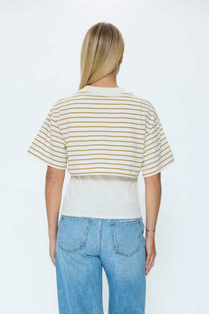Camryn Boxy Tee Overlay - Tannin Ecru Stripe